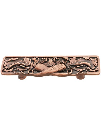 Leafy Carrot Drawer Pull - 3 inch Center to Center in Antique Copper.